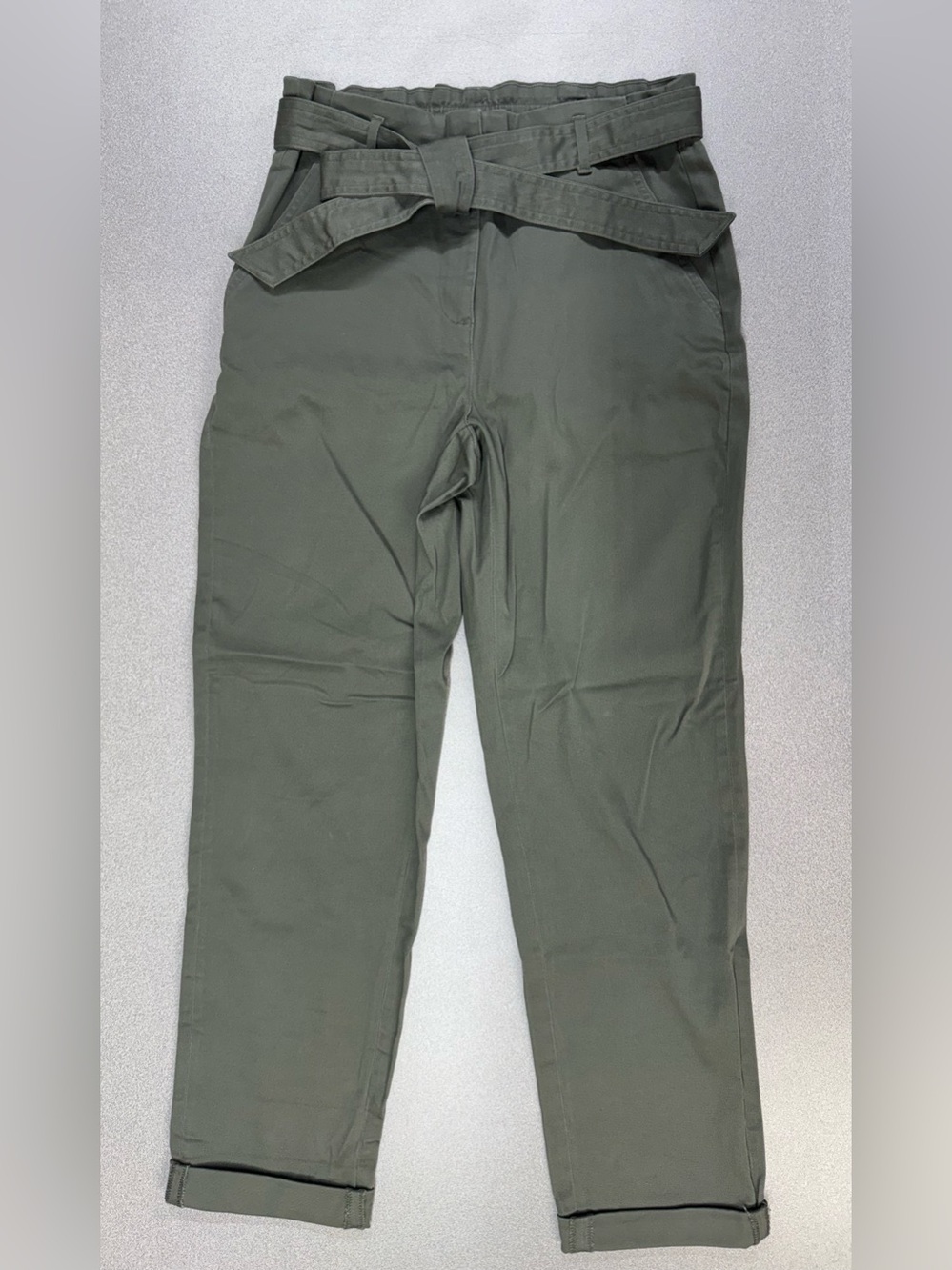 RW & Co. High-Rise Paperbag Tapered Pants with Tie Belt - Olive Office Workwear